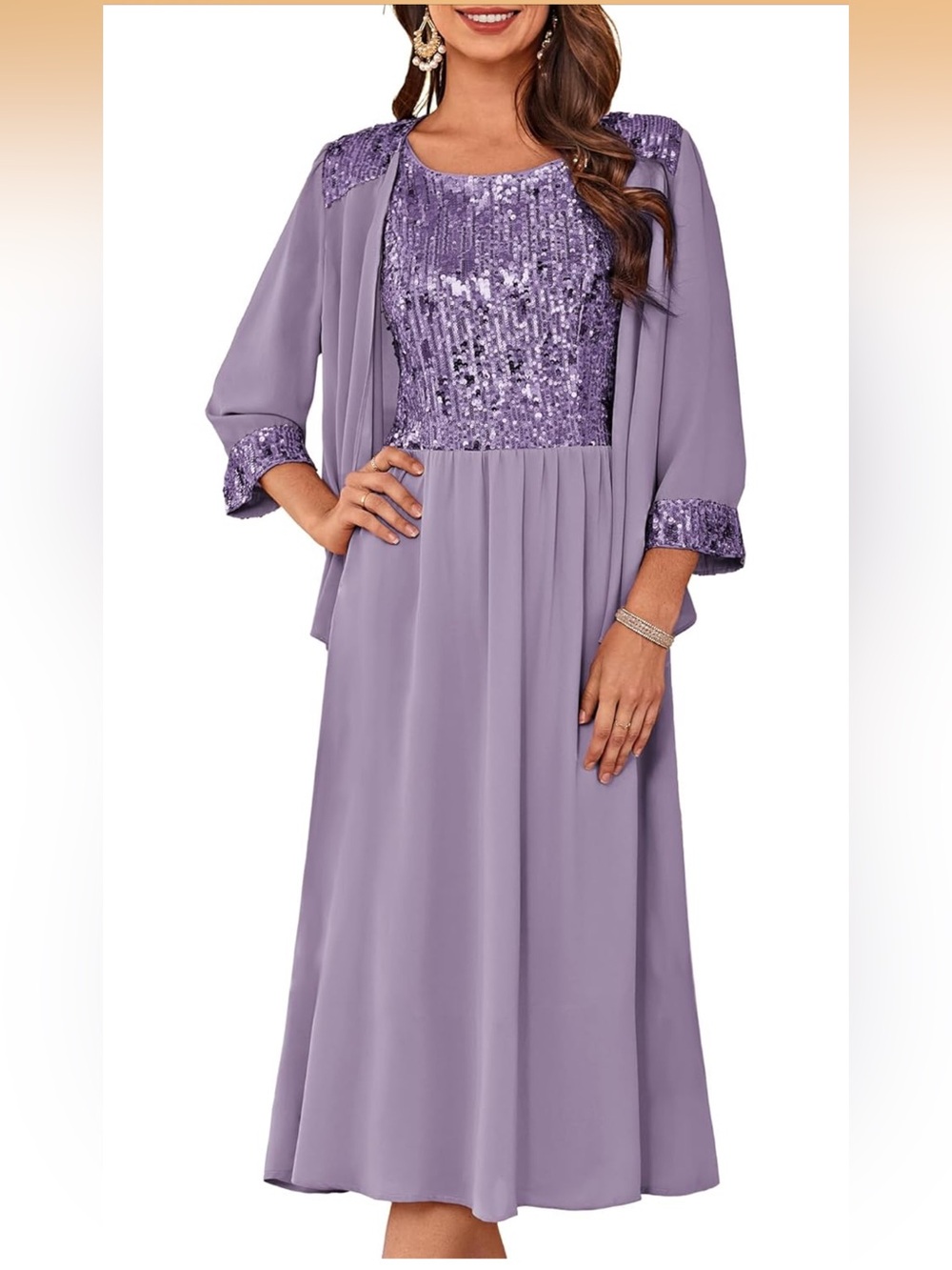 Women’s Formal Lavender Sequin Bodice Midi Evening Dress with Jacket 20W NWT